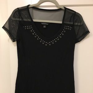 Rock & Republic V Neck Tee Sheer Sleeves studded